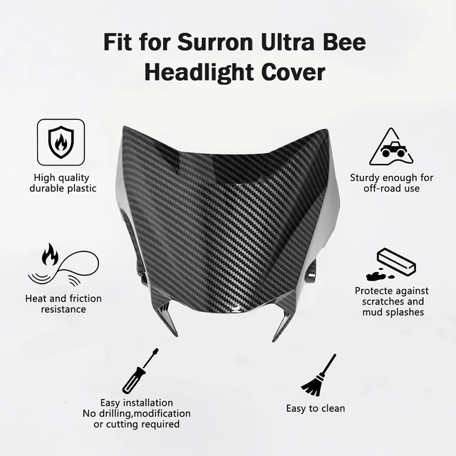 Alt view image 3 of 7 - Headlight Cover for Surron Ultra Bee, Motorcycle Mudguard Fender, Imitate Carbon Fiber Windshield for Sur Ron Electric Dirt Bike (Water transfer glossy)