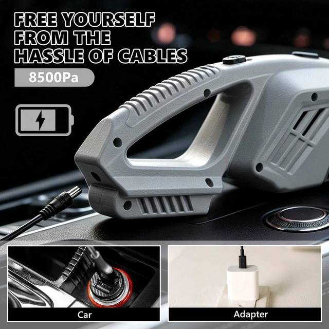 Alt view image 2 of 7 - Car Detailing Kit Interior Cleaning - with 8500PA Car Vacuum Portable Cordless, Car Detailing Brush Set, Windshield Tool, Car Wash Kit for Women/Men, Gray