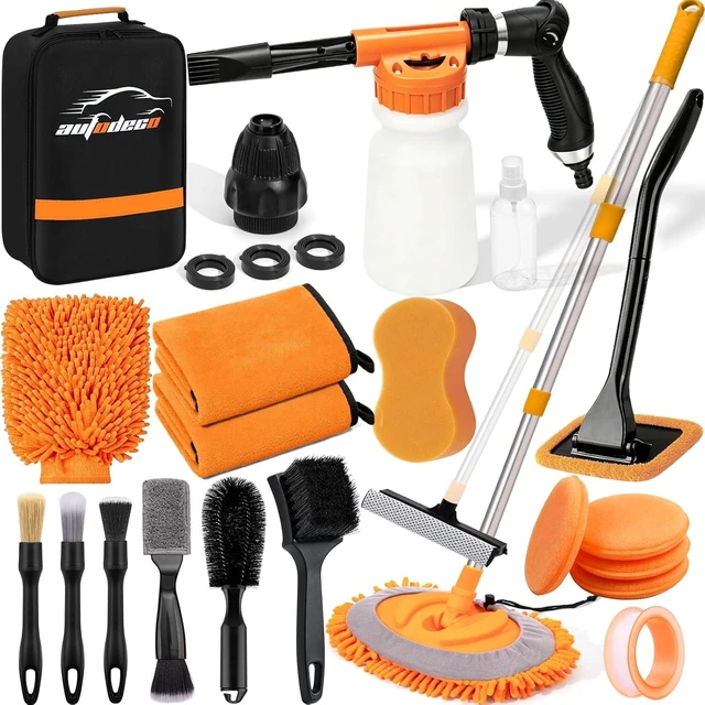 Main image of Car Wash Detailing Kit Cleaning Set with Foam Gun Sprayer, Long-Handle Brush, Large Wash Mitt, Towels, Complete Interior & Exterior Car Washing Supply Set (Orange)