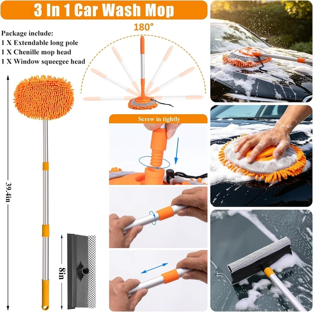 Alt view image 2 of 7 - Car Wash Detailing Kit Cleaning Set with Foam Gun Sprayer, Long-Handle Brush, Large Wash Mitt, Towels, Complete Interior & Exterior Car Washing Supply Set (Orange)
