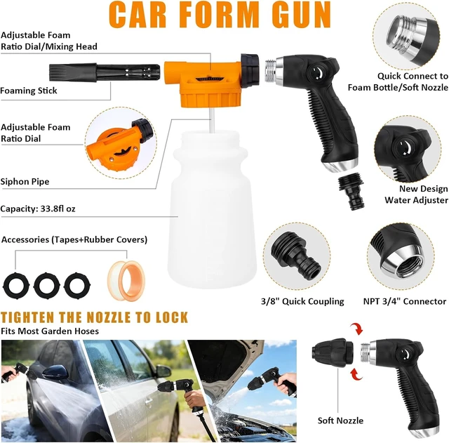 Alt view image 3 of 7 - Car Wash Detailing Kit Cleaning Set with Foam Gun Sprayer, Long-Handle Brush, Large Wash Mitt, Towels, Complete Interior & Exterior Car Washing Supply Set (Orange)