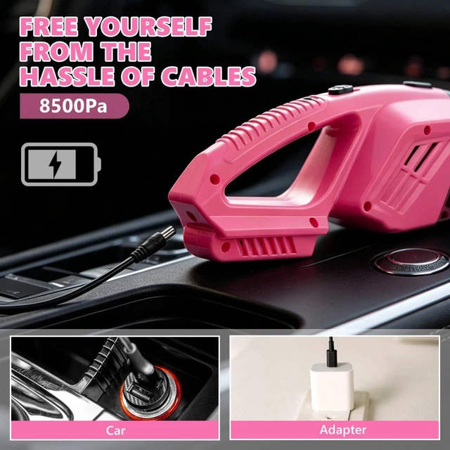 Alt view image 2 of 7 - Car Detailing Kit Interior Cleaning - with 8500PA Car Vacuum Portable Cordless, Car Detailing Brush Set, Windshield Tool, Car Wash Kit for Women/Men, Pink