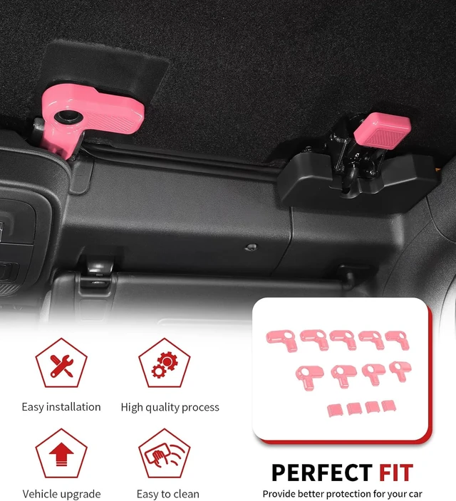Alt view image 4 of 6 - Hardtop Removal Switch Cover Fit for Ford Bronco 4 Door 2021-2026 Interior Accessories, Roof Panel Switch Knob Trim Cover 13pcs Pink