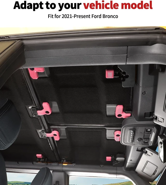 Alt view image 6 of 6 - Hardtop Removal Switch Cover Fit for Ford Bronco 4 Door 2021-2026 Interior Accessories, Roof Panel Switch Knob Trim Cover 13pcs Pink