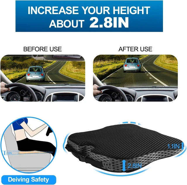 Alt view image 2 of 6 - Car Seat Cushion for Driving,Premium Memory Foam Car Cushion for Better Visibility, Non-Slip Hip & Lower Back Tailbone Cushion, Car Seat Cushion Driver Booster for Short People, Truck(Black