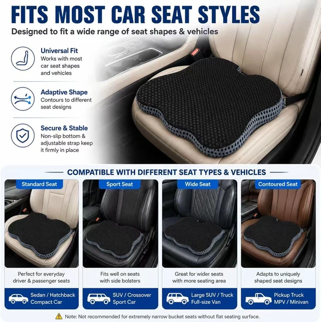 Alt view image 5 of 6 - Car Seat Cushion for Driving,Premium Memory Foam Car Cushion for Better Visibility, Non-Slip Hip & Lower Back Tailbone Cushion, Car Seat Cushion Driver Booster for Short People, Truck(Black