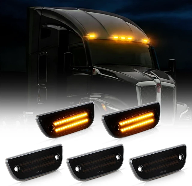 Main image of 5PCS Cab Roof Marker Lights Smoked Lens Amber for Kenworth T680 T770 T880