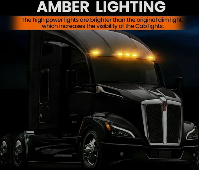 Alt view image 7 of 7 - 5PCS Cab Roof Marker Lights Smoked Lens Amber for Kenworth T680 T770 T880