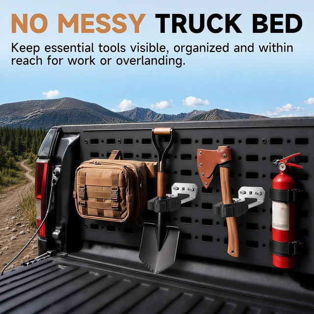 Alt view image 3 of 7 - 2 Pack MOLLE Panel Mounts with Rubber Tool Clamps for Truck Bed