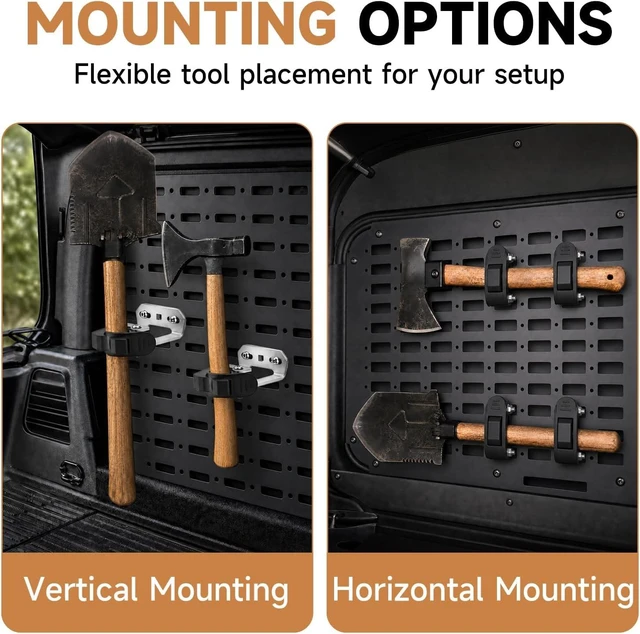 Alt view image 4 of 7 - 2 Pack MOLLE Panel Mounts with Rubber Tool Clamps for Truck Bed