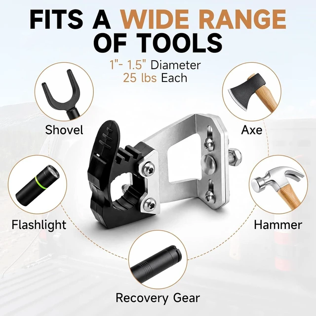Alt view image 5 of 7 - 2 Pack MOLLE Panel Mounts with Rubber Tool Clamps for Truck Bed