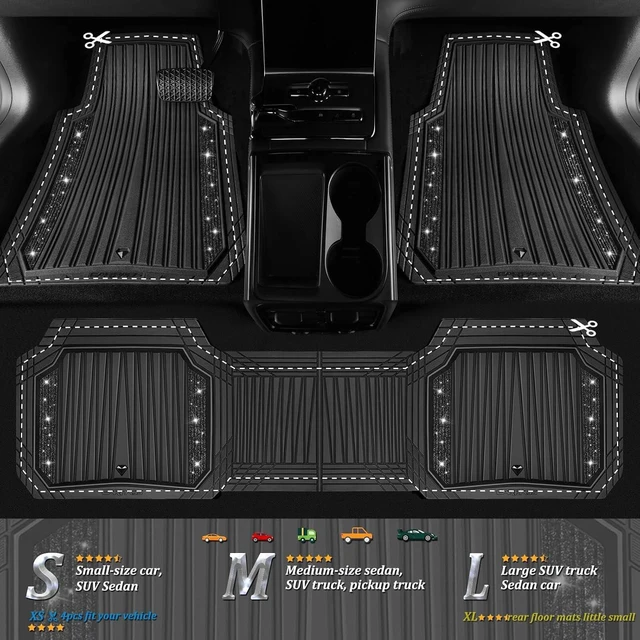 Alt view image 5 of 7 - Bling Glitter Car Floor Mats Heavy Rubber Deep Water Proof, Black