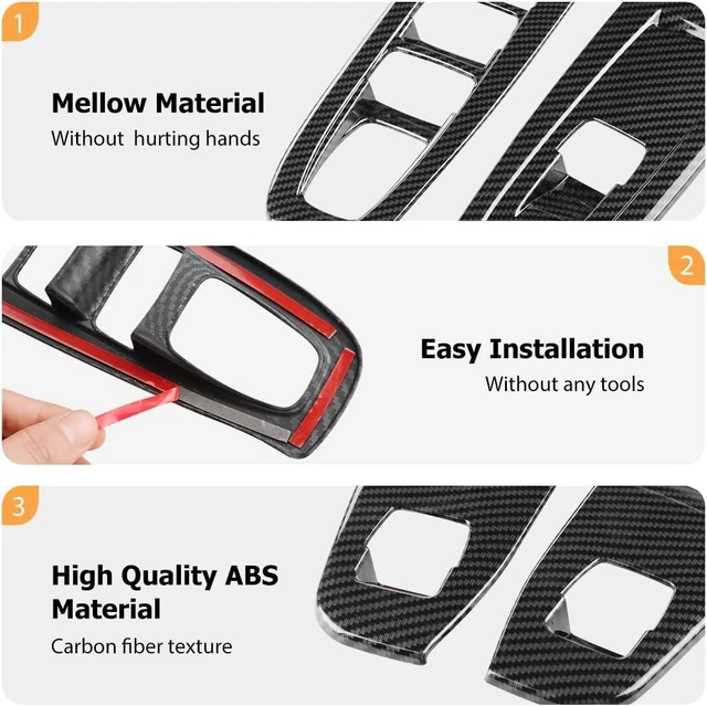 Alt view image 3 of 7 - 4PCS Window Switch Panel Covers for 2024 2025 2026 Subaru Crosstrek/Impreza Accessories Carbon Fiber Plastic Window Control Switch Button Cover (4pcs)