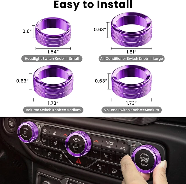 Alt view image 5 of 7 - Metal Knob Cover for Jeep Wrangler JL JLU & Gladiator JT 2018-2026