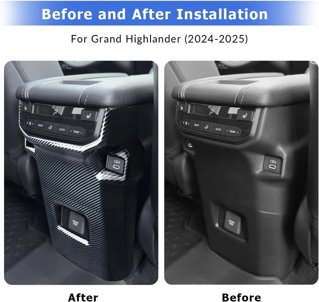 Alt view image 2 of 7 - Rear Air Vent Outlet Cover for 2026 Toyota Grand Highlander Accessories 2024 2025 Anti Kick Rear Seat Air Condition Vent Panel Frame Trim Interior Protector Sticker (ABS Carbon Fiber Style)