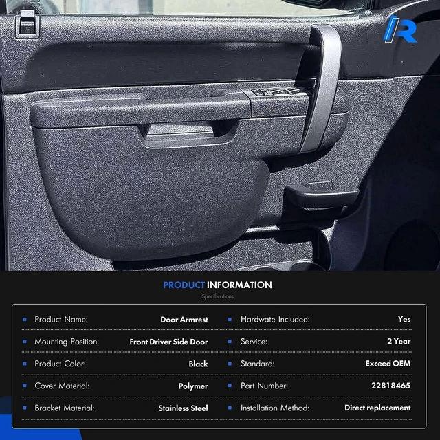 Alt view image 5 of 7 - 22818465 Front Driver Side Door Armrest Repair Fit for Chevrolet/GMC, Black