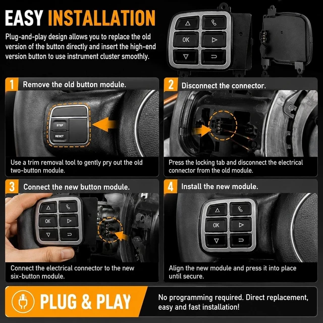 Alt view image 4 of 6 - Digital Instrument Cluster Display Button for Jeep Wrangler JK 2011-2017