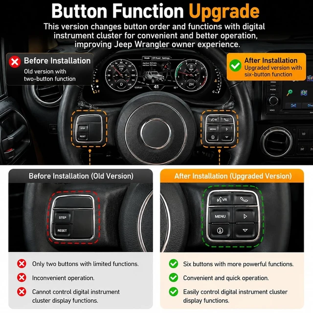Alt view image 6 of 6 - Digital Instrument Cluster Display Button for Jeep Wrangler JK 2011-2017