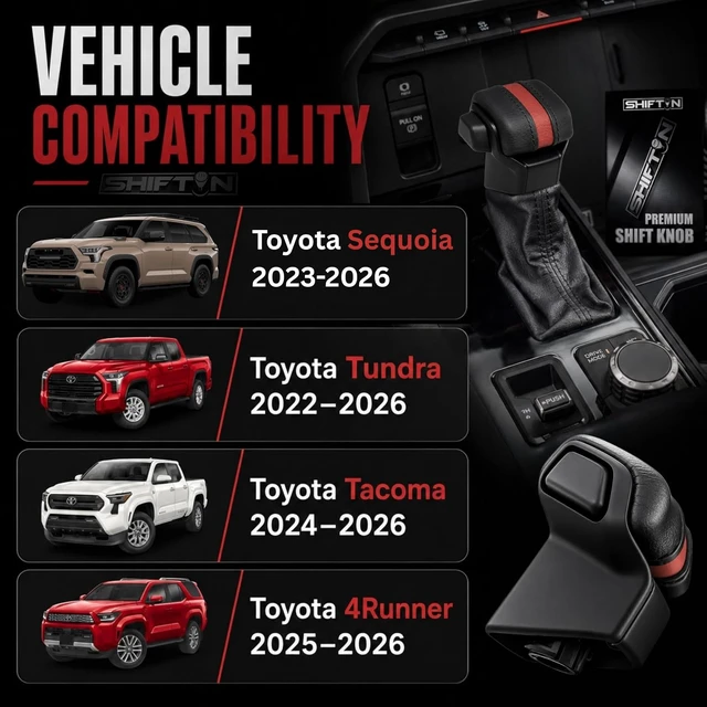 Alt view image 3 of 7 - Gear Shift Knob for Toyota Tundra 2022-2026, Tacoma 2024-2026, 4Runner 2025-2026, Sequoia 2023-2026, TRD Style Shifter, Replacement for OEM Part 33504-0C110-C1 C0 (Black & Red Leather)