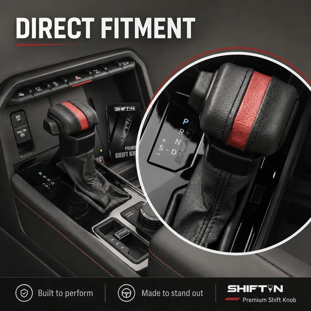 Alt view image 4 of 7 - Gear Shift Knob for Toyota Tundra 2022-2026, Tacoma 2024-2026, 4Runner 2025-2026, Sequoia 2023-2026, TRD Style Shifter, Replacement for OEM Part 33504-0C110-C1 C0 (Black & Red Leather)