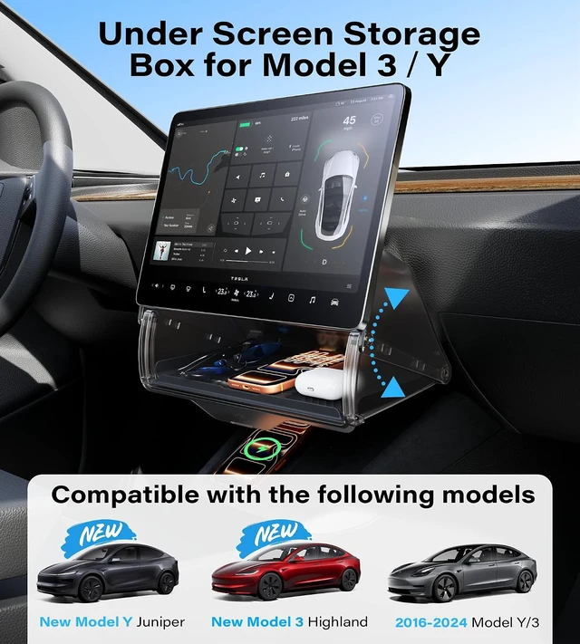 Alt view image 2 of 6 - for Tesla Model Y & 3 Under Screen Storage, fit Juniper, Highland