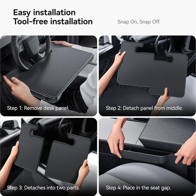 Alt view image 2 of 7 - 2-in-1 Car Steering Wheel Desk Tray & Car Seat Gap Filler Organizer Foldable Carbon Fiber Look Table for Laptop, Eating Food, Writing for Standard Round Steering Wheels