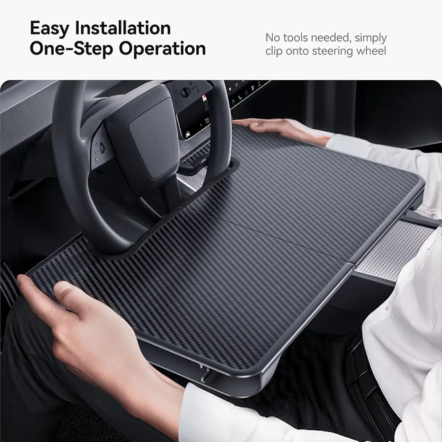 Alt view image 4 of 7 - 2-in-1 Car Steering Wheel Desk Tray & Car Seat Gap Filler Organizer Foldable Carbon Fiber Look Table for Laptop, Eating Food, Writing for Standard Round Steering Wheels