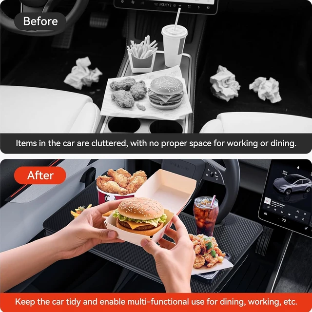 Alt view image 6 of 7 - 2-in-1 Car Steering Wheel Desk Tray & Car Seat Gap Filler Organizer Foldable Carbon Fiber Look Table for Laptop, Eating Food, Writing for Standard Round Steering Wheels
