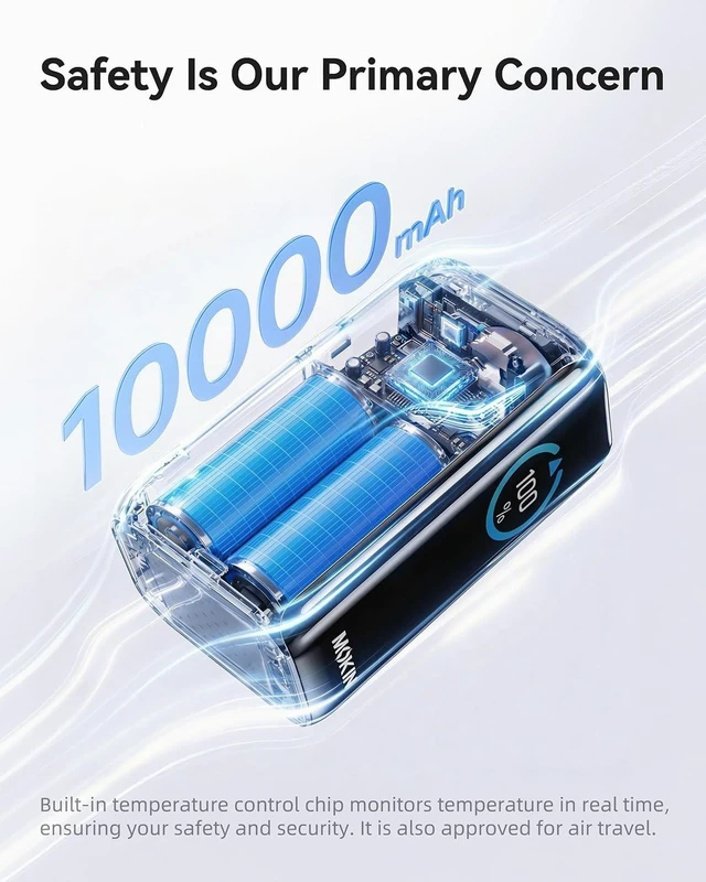 Alt view image 4 of 7 - Portable Charger 10000mAh, 45W PD Power Bank with Built-in Retractable USB-C Cable, Smart Display Battery Pack, Airline Travel Compliant Charger for iPhone 17/16/15, Galaxy, iPad & More