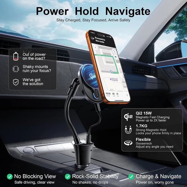 Alt view image 2 of 7 - Qi2 15W Magnetic Car Charger, PD20W & QC18W Ports, Strong Hold for iPhone