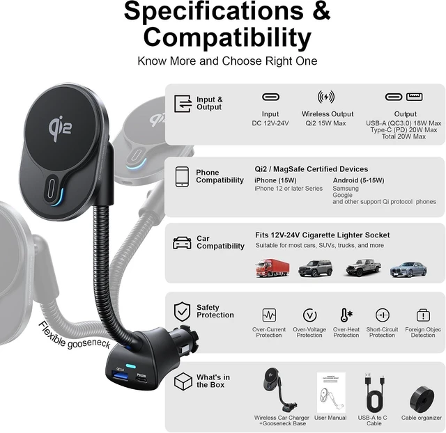 Alt view image 5 of 7 - Qi2 15W Magnetic Car Charger, PD20W & QC18W Ports, Strong Hold for iPhone