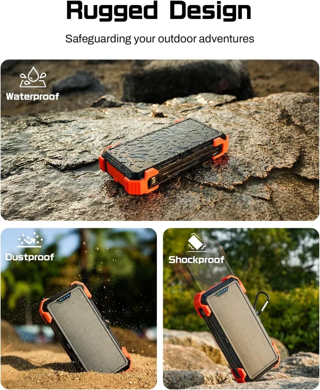 Alt view image 5 of 7 - Solar Power Bank 24000mAh, Portable Charger with 4 Built-in Cables