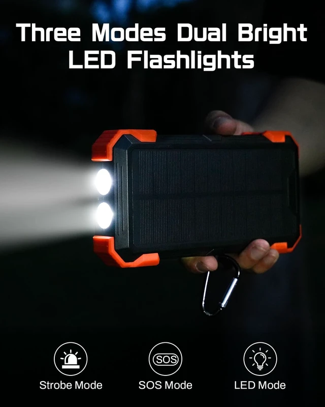 Alt view image 6 of 7 - Solar Power Bank 24000mAh, Portable Charger with 4 Built-in Cables