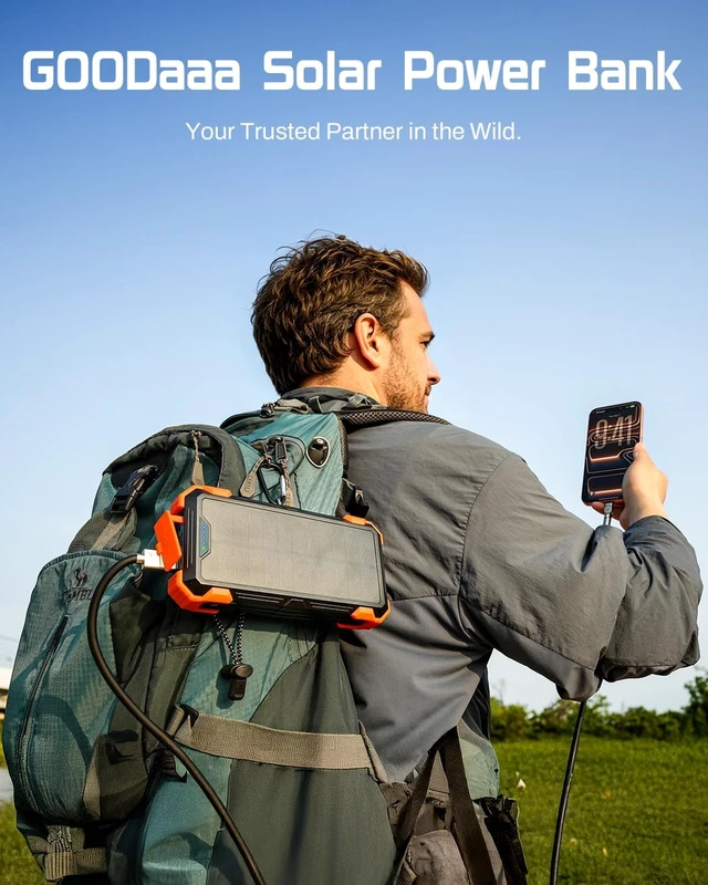 Alt view image 7 of 7 - Solar Power Bank 24000mAh, Portable Charger with 4 Built-in Cables