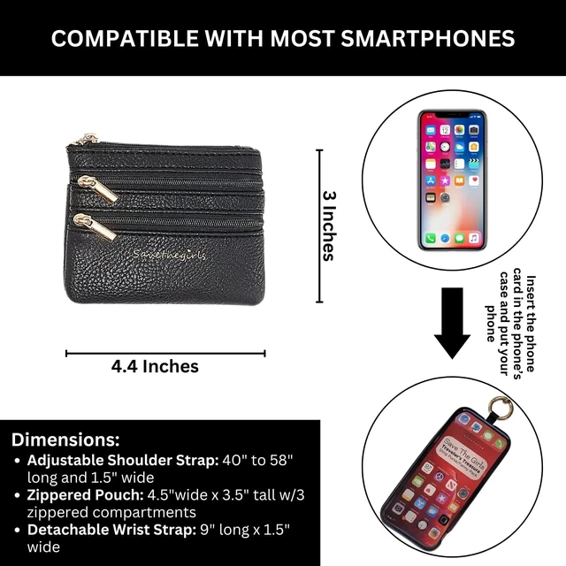 Alt view image 6 of 7 - Clip & Go Phone Lanyard Crossbody Strap with Wallet, Black