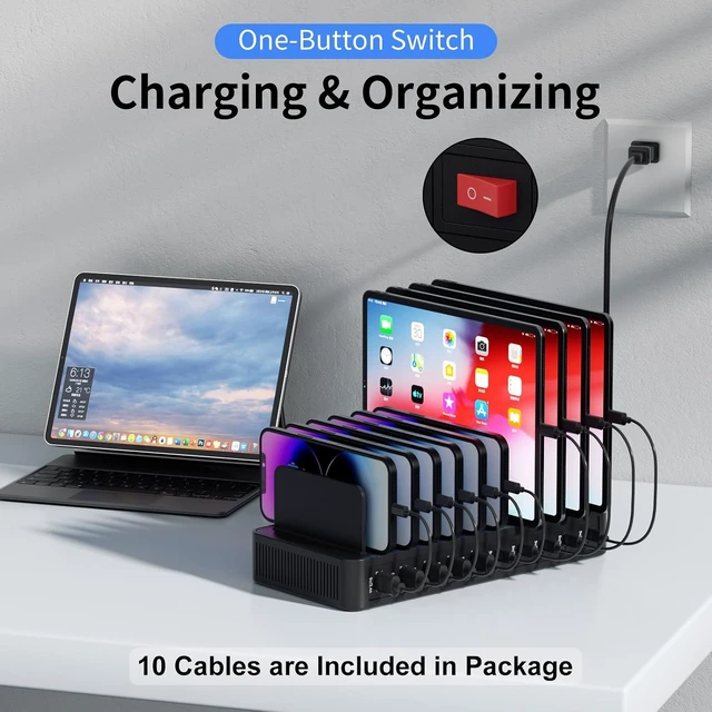 Alt view image 7 of 7 - 60W Charging Station for Multiple Devices, 10-Port USB Fast Charger