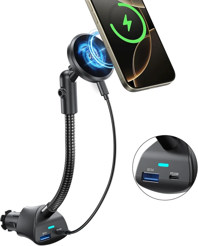 Alt view image 2 of 7 - for Magsafe 15W Car Mount Wireless Phone Charger Cigarette Lighter
