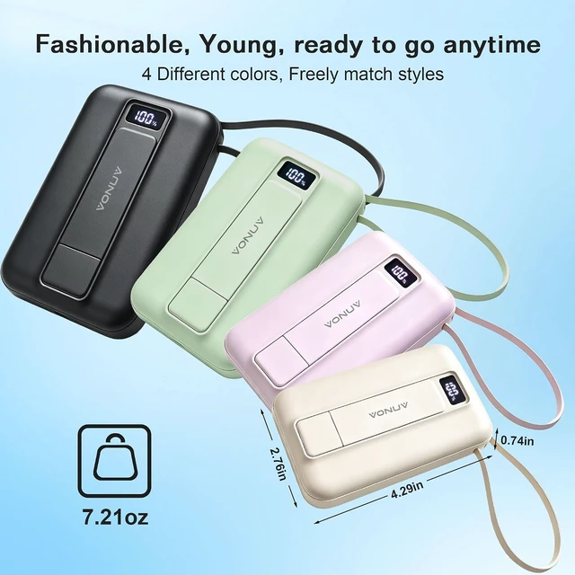Alt view image 2 of 7 - Magnetic Power Bank 10000mAh, Fast Charger with Built-in USB-C Cable