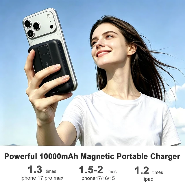 Alt view image 4 of 7 - Magnetic Power Bank 10000mAh, Fast Charger with Built-in USB-C Cable