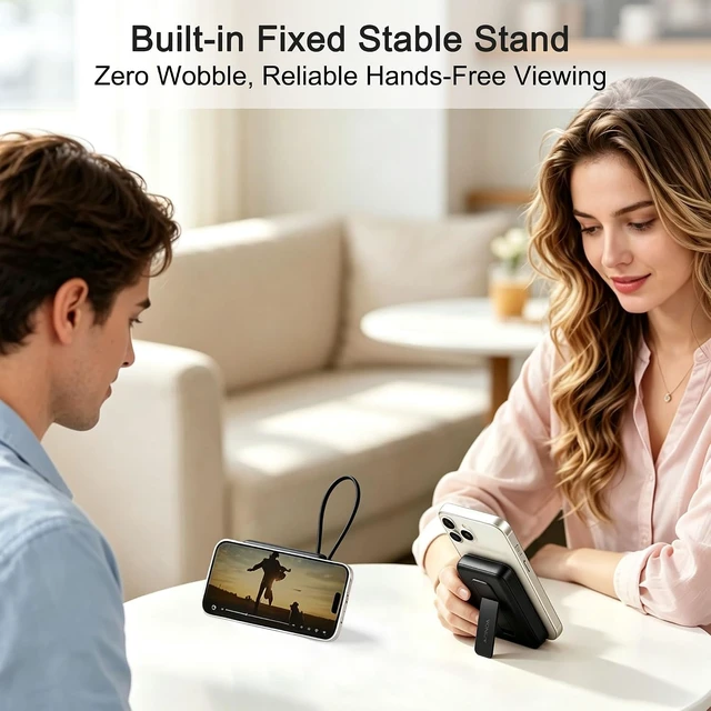 Alt view image 6 of 7 - Magnetic Power Bank 10000mAh, Fast Charger with Built-in USB-C Cable