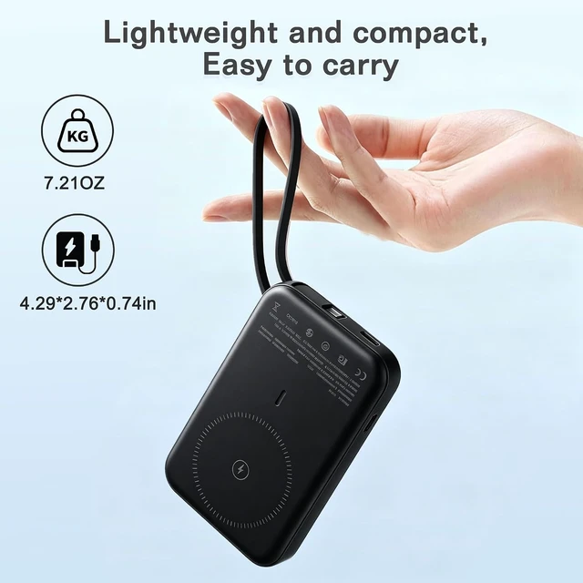 Alt view image 7 of 7 - Magnetic Power Bank 10000mAh, Fast Charger with Built-in USB-C Cable