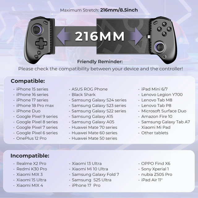 Alt view image 6 of 7 - S8 Lite Type-C Mobile Gaming Controller for iPhone 18 Pro Max/iPhone Duo, iPhone15/16/17, iPad Mini 6/7 Android Phones Tablets, Portable Gamepad with Hall Joystick, Hall Trigger, Customizable
