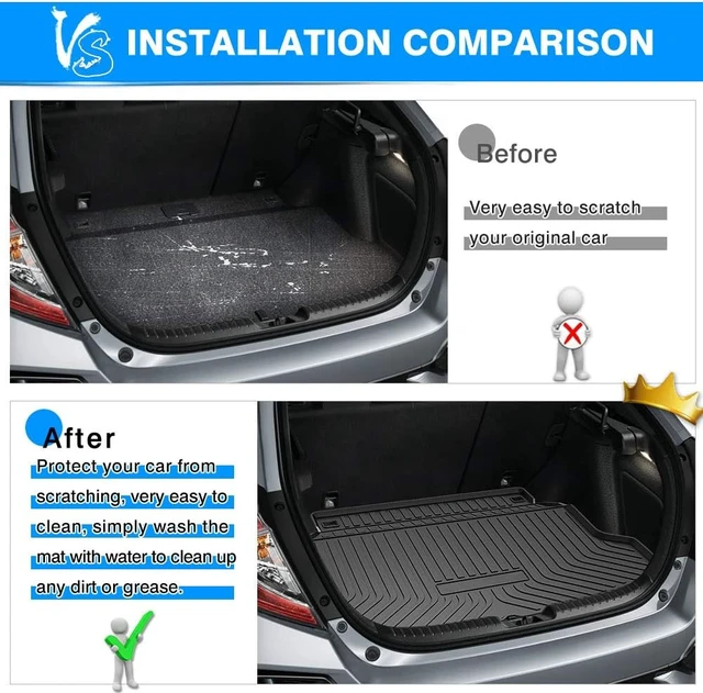 Alt view image 4 of 7 - Civic Cargo Liner - Cargo Mat Fits for 2017-2021 Honda Civic Hatchback (No Sport or Sport Touring Models), All Weather Trunk Floor Mat for Civic Accessories, Heavy Duty Car Mats, Car Accessories
