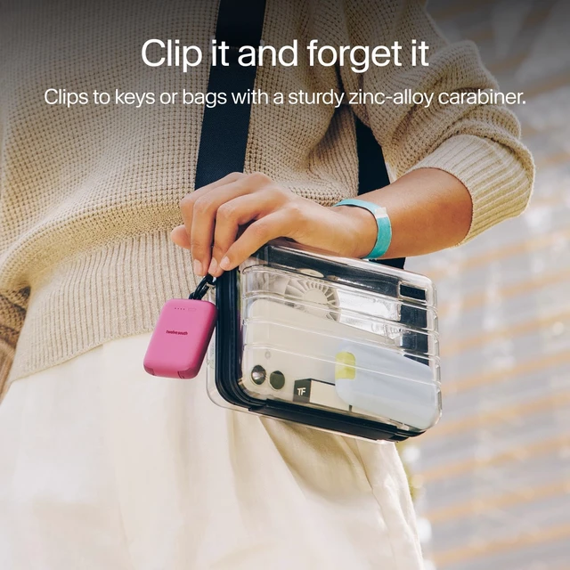 Alt view image 4 of 7 - PowerClip Mini Portable Power Bank 2000mAh Fuchsia