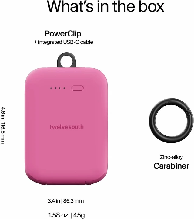 Alt view image 5 of 7 - PowerClip Mini Portable Power Bank 2000mAh Fuchsia