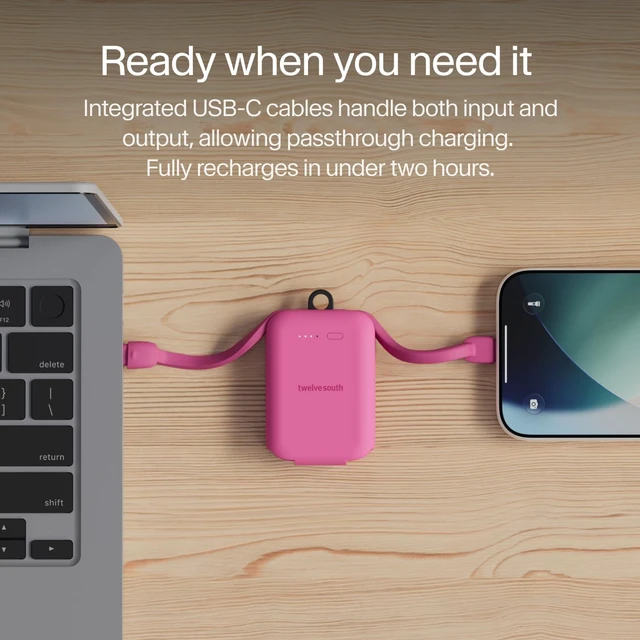 Alt view image 6 of 7 - PowerClip Mini Portable Power Bank 2000mAh Fuchsia