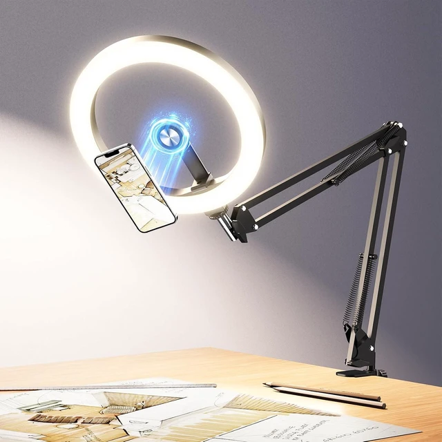Main image of Magnetic Ring Light Overhead Camera Phone Mount for Desk, 10 Selfie Light for iPhone with MagSafe-Compatible Phone Holder for Video Recording, Zoom Meeting, Live Streaming