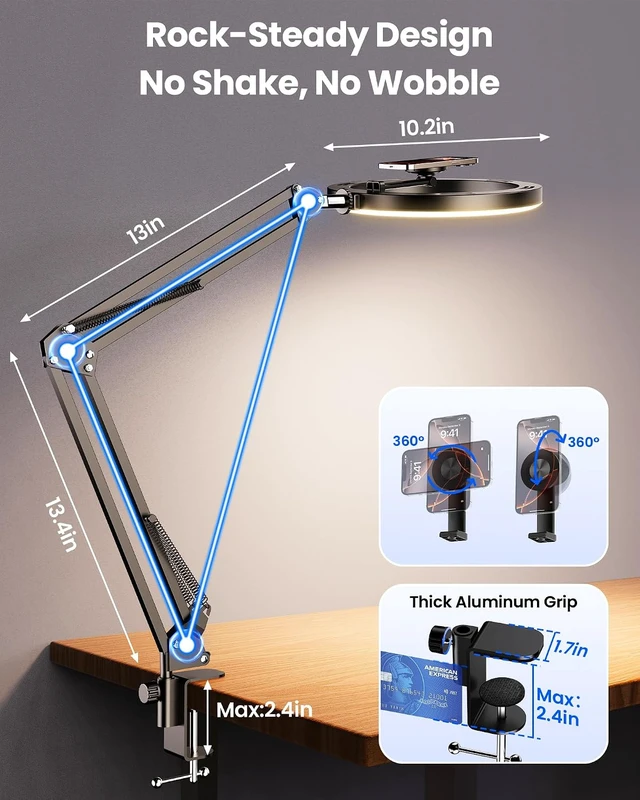 Alt view image 4 of 7 - Magnetic Ring Light Overhead Camera Phone Mount for Desk, 10 Selfie Light for iPhone with MagSafe-Compatible Phone Holder for Video Recording, Zoom Meeting, Live Streaming