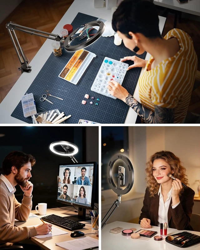 Alt view image 6 of 7 - Magnetic Ring Light Overhead Camera Phone Mount for Desk, 10 Selfie Light for iPhone with MagSafe-Compatible Phone Holder for Video Recording, Zoom Meeting, Live Streaming