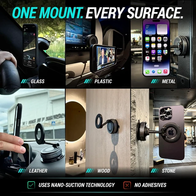 Alt view image 4 of 7 - Clutch-X Black Vacuum Phone Mount Suction Cup Car Phone Holder for iPhone, Window Phone Mount for Travel, 360° Vacuum Magnetic Phone Holder for Car, Magnetic Phone Holder with Suction Cup
